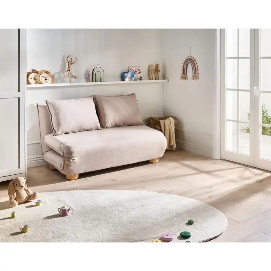 Slaapbanken|Slaapbanken-Leen Bakker ABISKO - Slaapbank 2-zits - Beige - Kunstlinnen