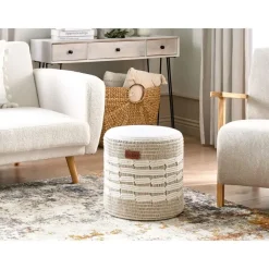 Leen Bakker ABTIN - Poef - Wit/Beige - Jute