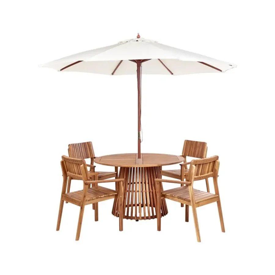 Beliani AGELLO - Tuinset voor 4 met parasol - Lichthout - Acaciahout