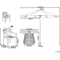 Beliani AGELLO - Tuinset voor 4 met parasol - Lichthout - Acaciahout