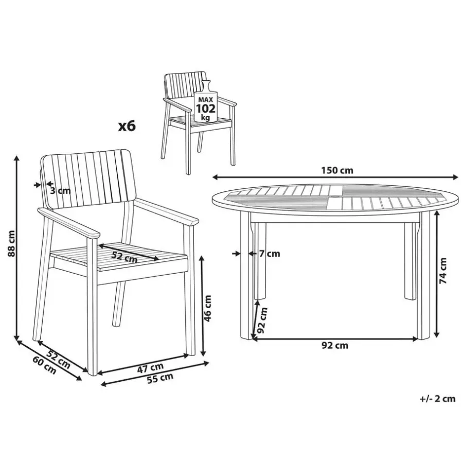 Tuinsets-Beliani AGELLO/TOLVE - Tuinset voor 6 - Lichthout - Acaciahout