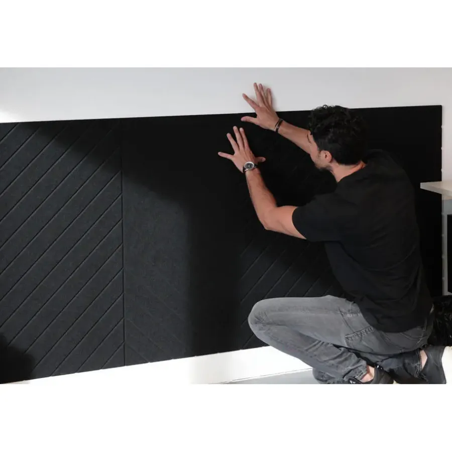 Wandpanelen-IVOL Akoestisch wandpaneel PET-vilt - 100x100cm - Visgraat motief Zwart