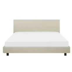 2-Persoons Bedden-Beliani ALBI - Tweepersoonsbed - Beige - 180 x 200 cm - Polyester
