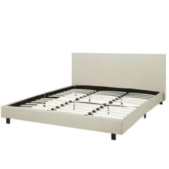 2-Persoons Bedden-Beliani ALBI - Tweepersoonsbed - Beige - 180 x 200 cm - Polyester