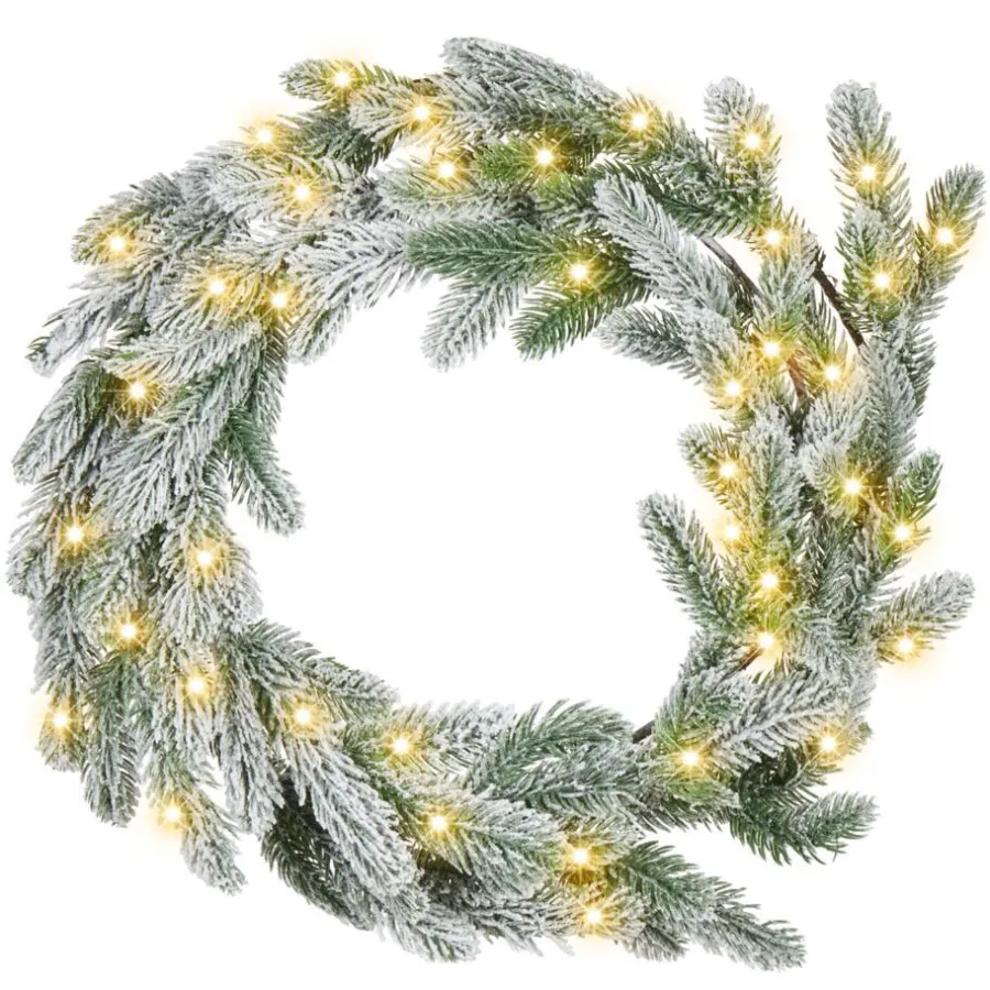 Kerstverlichting-Leen Bakker ALBINI - Krans met LED - Groen - 45 cm - Synthetisch
