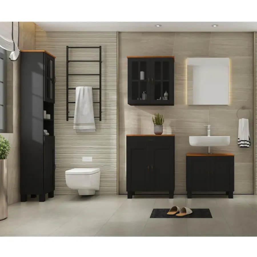 Wastafelkasten-Dorel Home Alby - Wastafelonderkast 60 cm met 2 deuren in antraciet
