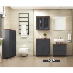 Wastafelkasten-Dorel Home Alby - Wastafelonderkast 60 cm met 1 klep 1 lade in antraciet
