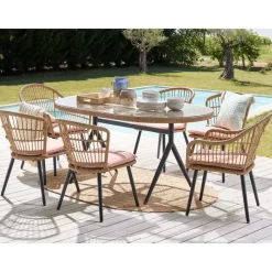 Tuinsets-Beliani ALIANO - Tuinset 6 personen - Natuurlijk - PE rotan
