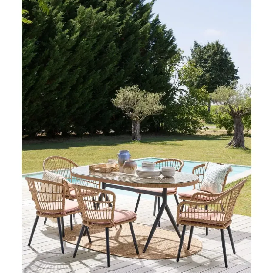 Tuinsets-Beliani ALIANO - Tuinset 6 personen - Natuurlijk - PE rotan