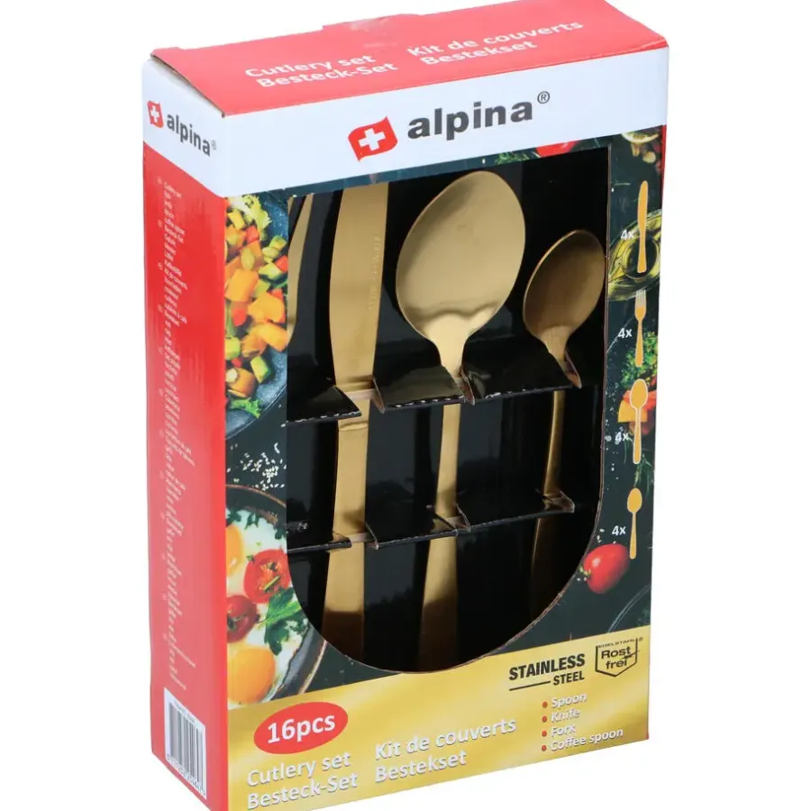 Besteksets-Alpina Bestek - 16-delig - 4 personen - mat goud - RVS