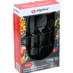 Alpina Bestek - 16-delig - 4 personen - mat zwart - RVS