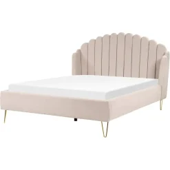 2-Persoons Bedden-Beliani AMBILLOU - Bed - Lichtbeige - 160 x 200 cm - Polyester