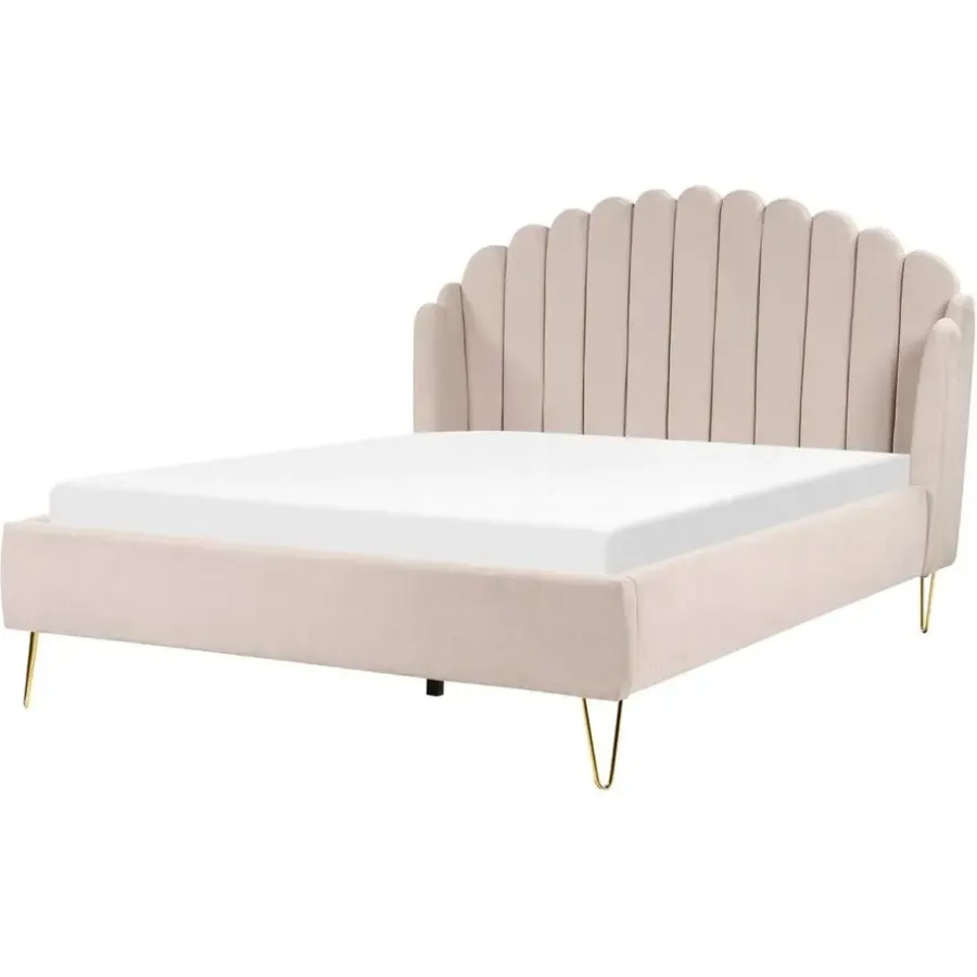 2-Persoons Bedden-Beliani AMBILLOU - Bed - Lichtbeige - 160 x 200 cm - Polyester