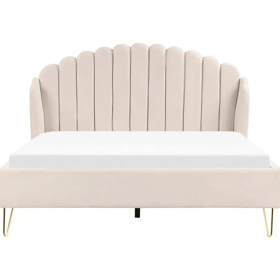 2-Persoons Bedden-Beliani AMBILLOU - Bed - Lichtbeige - 160 x 200 cm - Polyester