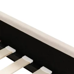 2-Persoons Bedden-Beliani AMBILLOU - Bed - Lichtbeige - 160 x 200 cm - Polyester