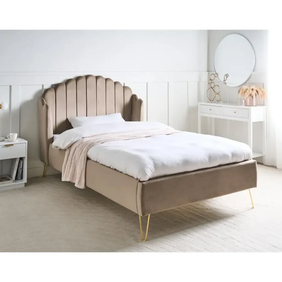 Twijfelaars-Leen Bakker AMBILLOU - Bed - Taupe - 120 x 200 cm - Fluweel