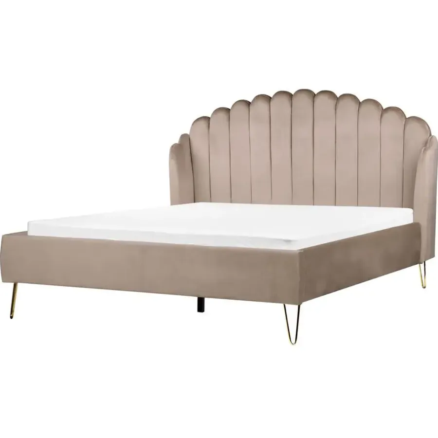 2-Persoons Bedden-Beliani AMBILLOU - Tweepersoonsbed - Taupe - 160 x 200 cm - Fluweel