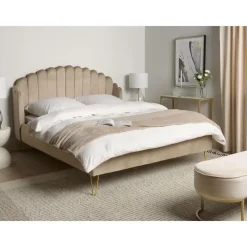 2-Persoons Bedden-Beliani AMBILLOU - Tweepersoonsbed - Taupe - 160 x 200 cm - Fluweel