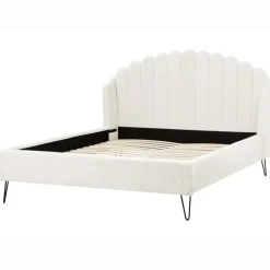 2-Persoons Bedden-Beliani AMBILLOU - Tweepersoonsbed - Gebroken wit - 160 x 200 cm - Bouclé