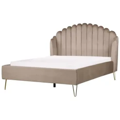 Twijfelaars-Beliani AMBILLOU - Tweepersoonsbed - Taupe - 140 x 200 cm - Fluweel