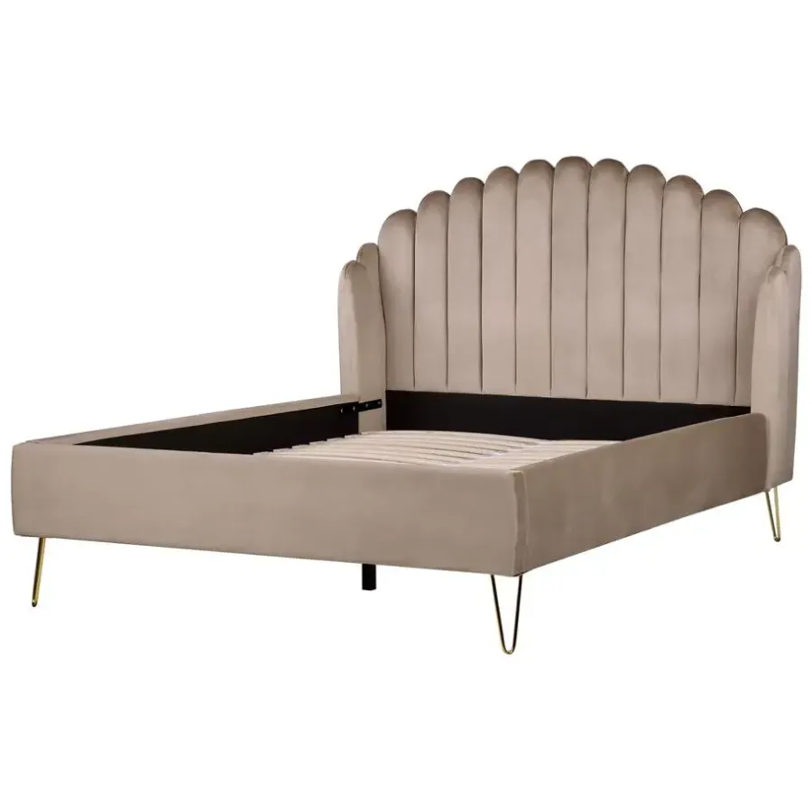 Twijfelaars-Beliani AMBILLOU - Tweepersoonsbed - Taupe - 140 x 200 cm - Fluweel