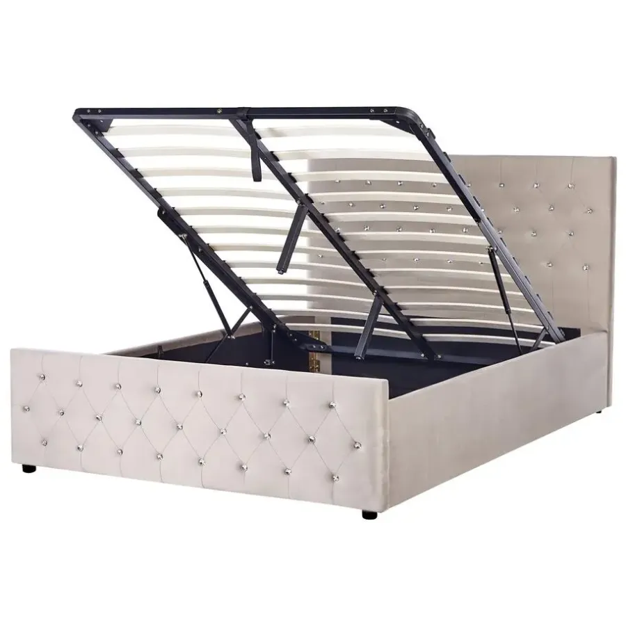 Beliani AMIENS - Bed met opbergruimte - Taupe - 140 x 200 cm - Fluweel