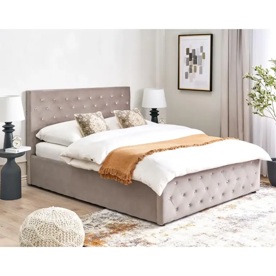 Beliani AMIENS - Bed met opbergruimte - Taupe - 140 x 200 cm - Fluweel
