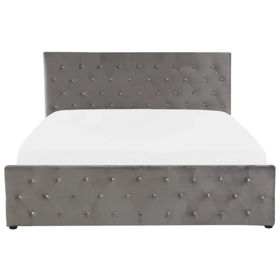 Beliani AMIENS - Bed met opbergruimte - Grijs - 140 x 200 cm - Fluweel