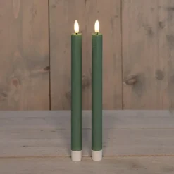 Anna's Collection Anna Collection Led dinerkaarsen - 2x - groen - 25 cm - 3D vlam