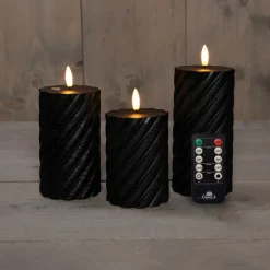 Anna's Collection Anna Collection LED kaarsen - 3x - zwart -swirl -afstandsbediening