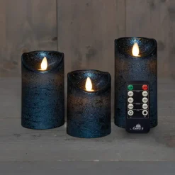 Kaarsen-Anna's Collection Anna Collection LED stompkaarsen - 3x - metallic blauw