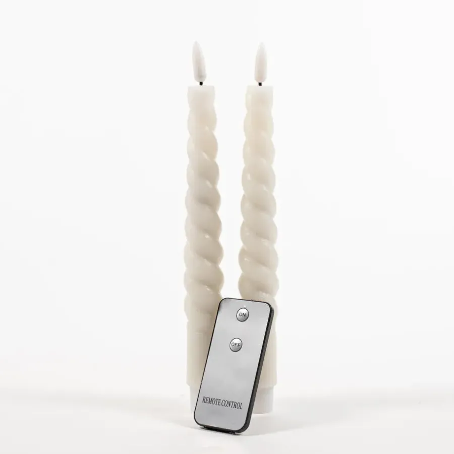 Anna's Collection Anna Collection LED swirl dinerkaarsen - 2x st - ivoor/creme - 23 cm