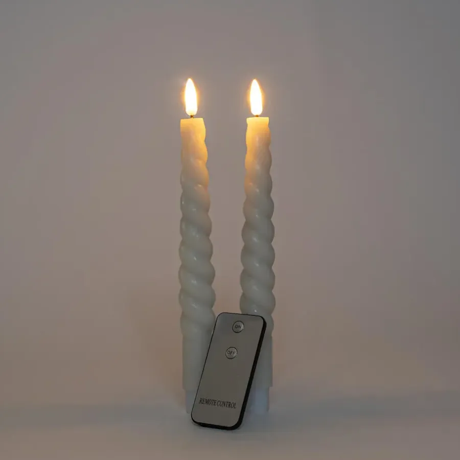 Anna's Collection Anna Collection LED swirl dinerkaarsen - 2x st - ivoor/creme - 23 cm