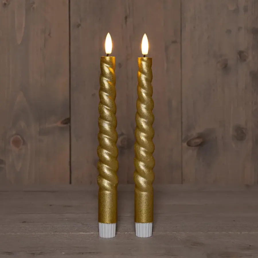 Anna's Collection Anna Collection LED swirl dinerkaarsen - 2x st - goud - 23 cm