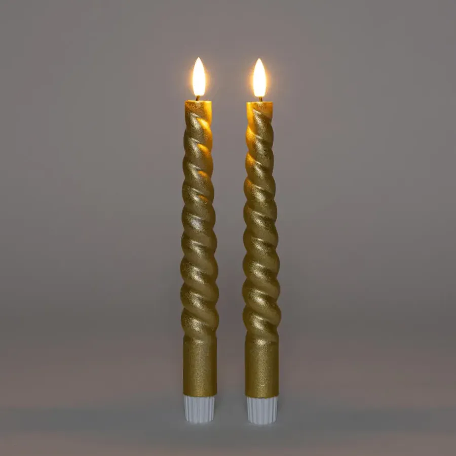 Anna's Collection Anna Collection LED swirl dinerkaarsen - 2x st - goud - 23 cm