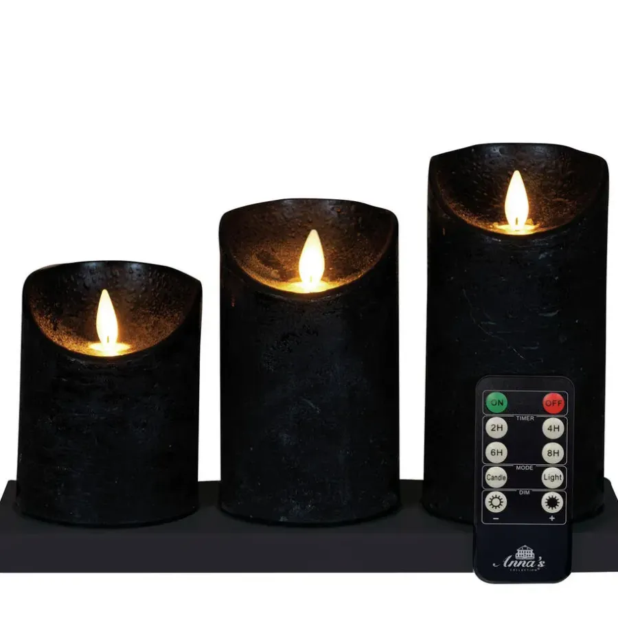 Anna's Collection LED kaarsen - 3x - zwart