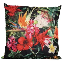 Sierkussens-Anna's Collection buitenkussen bloem - rood/zwart - 60 x 60 cm