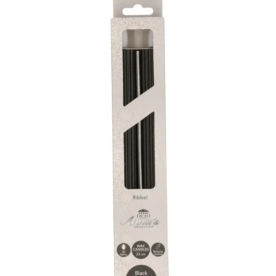 Kaarsen-Anna's Collection Led dinerkaarsen - 2x st - zwart - ribbel - 23 cm