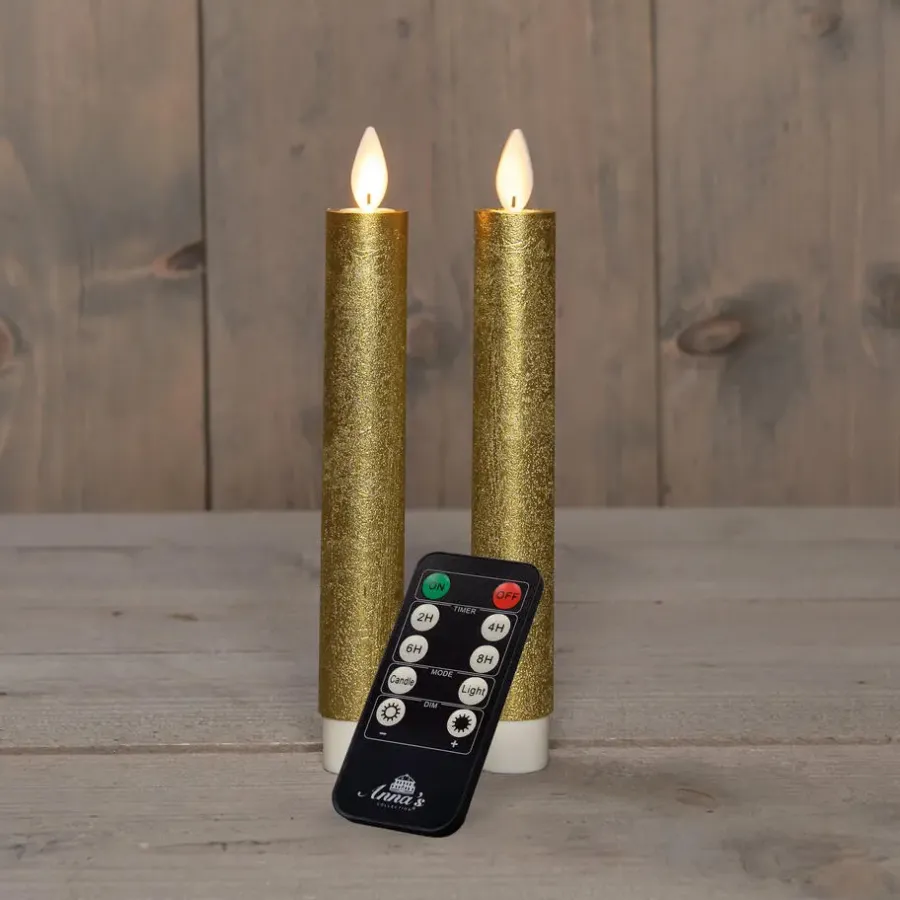 Anna's Collection LED dinerkaarsen - 2x - goud - 18 cm