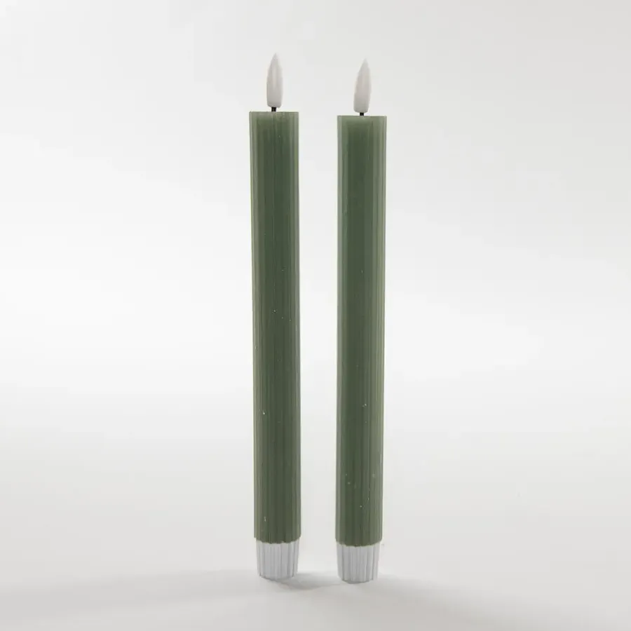 Anna's Collection LED dinerkaarsen - 2x - jade groen - ribbel