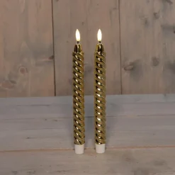 Kaarsen-Anna's Collection LED dinerkaarsen - 2x -goud - 25 cm - swirl