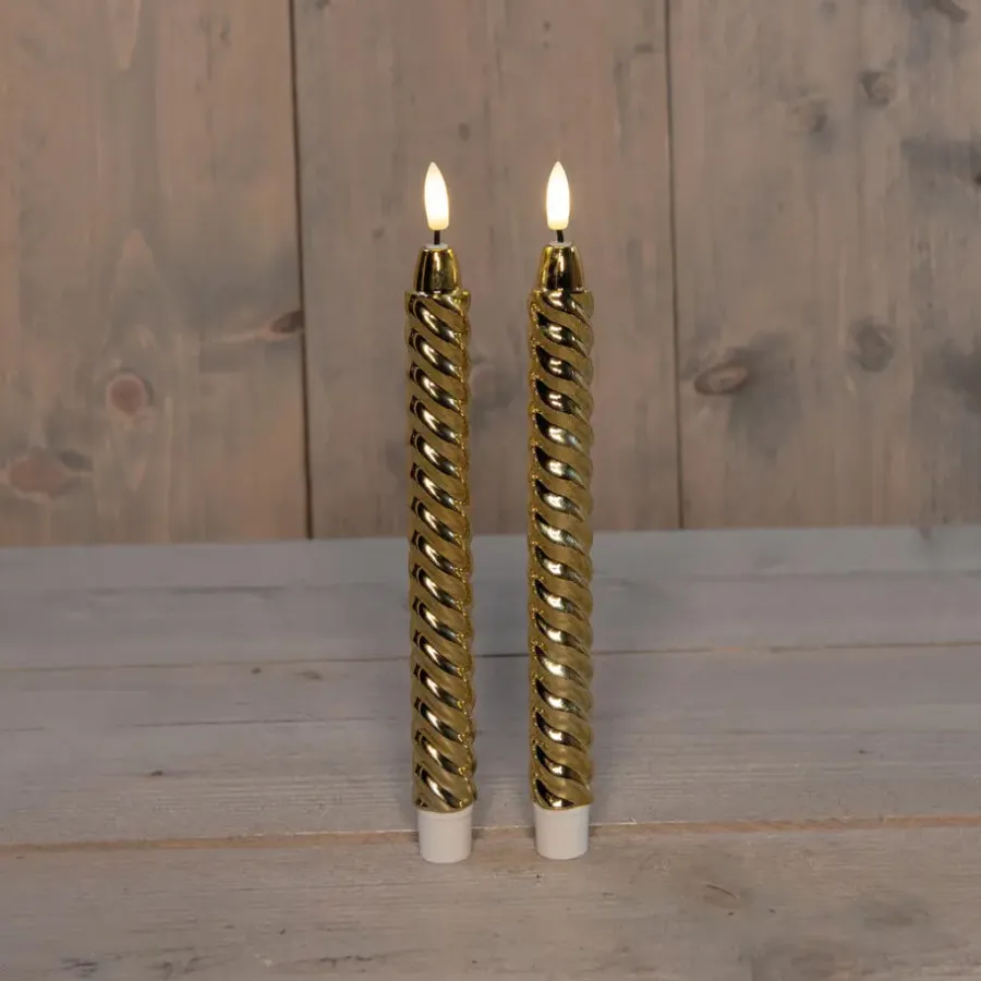 Kaarsen-Anna's Collection LED dinerkaarsen - 2x -goud - 25 cm - swirl
