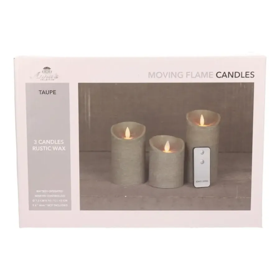 Anna's Collection LED kaarsen - 3x taupe - afstandsbediening