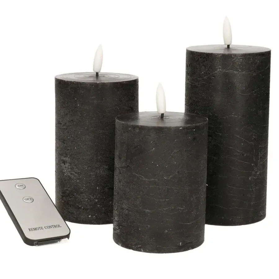 Anna's Collection LED Stompkaarsen -afstandsbediening -3x - zwart