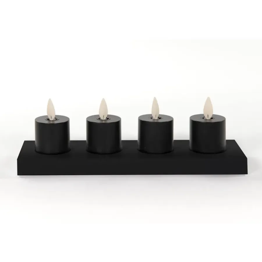 Anna's Collection Oplaadbare LED theelichtjes - 4x - zwart -H6 cm