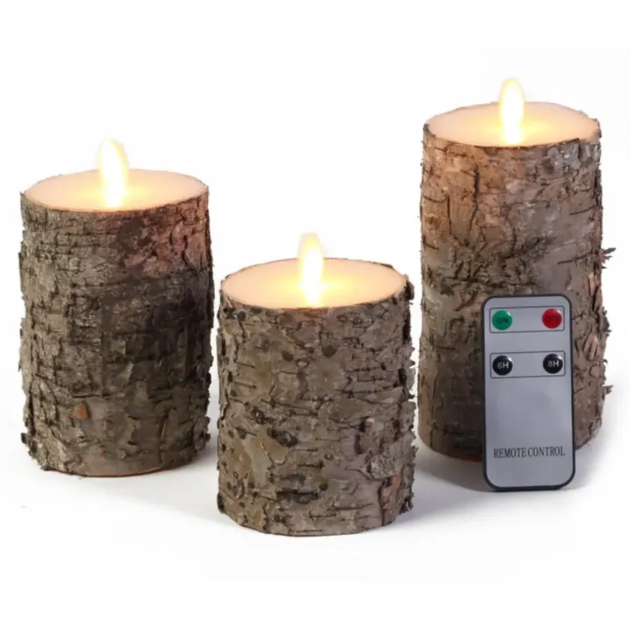 Kaarsen-Anna's Collection Stompkaarsen - 3 stuks - berkenhout - LED