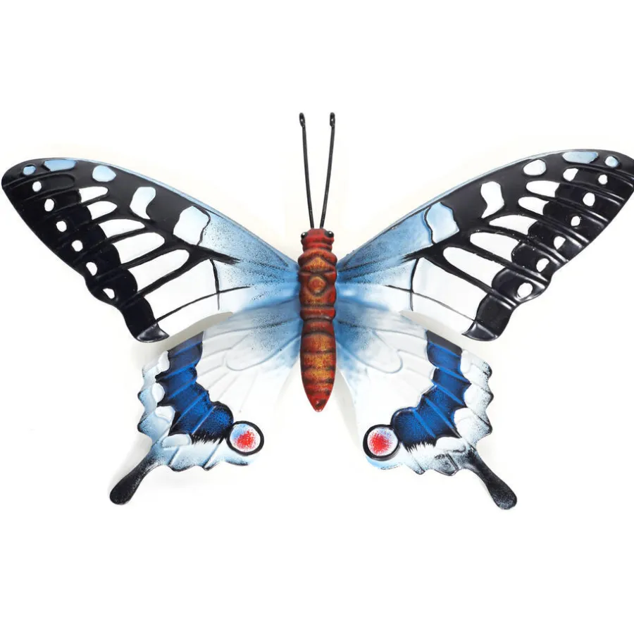 Tuindecoratie-Anna's Collection Vlinder - tuindeco - metaal - blauw/zwart - 37 cm