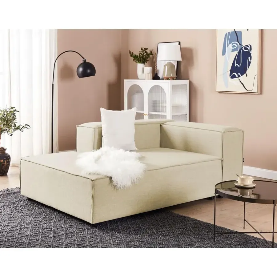 Loveseats-Beliani APRICA - Chaise longue - Beige - Rechterzijde - Linnen
