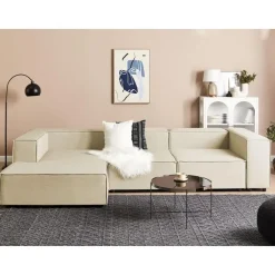 Loveseats-Beliani APRICA - Chaise longue - Beige - Rechterzijde - Linnen
