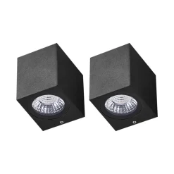Buitenverlichting|Wandlampen-Beliani ARANSAS - Wandlamp set van 2 - Zwart - Aluminium